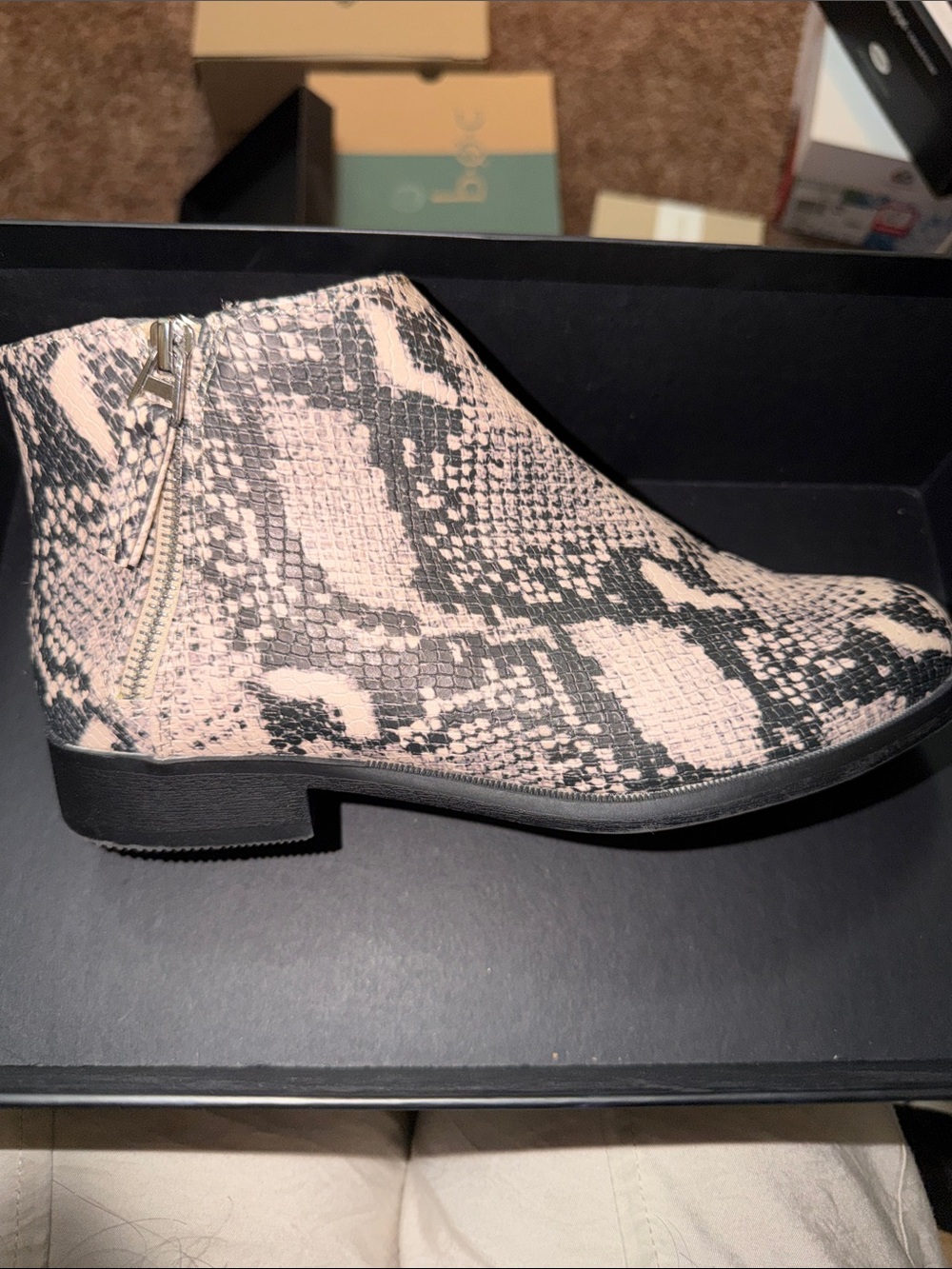 Women's Pink Snake-Print Ankle Boot with Side Zip